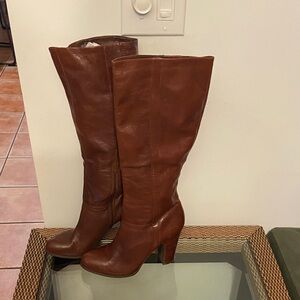 Nine West Brown Leather Knee-High Heeled Boots